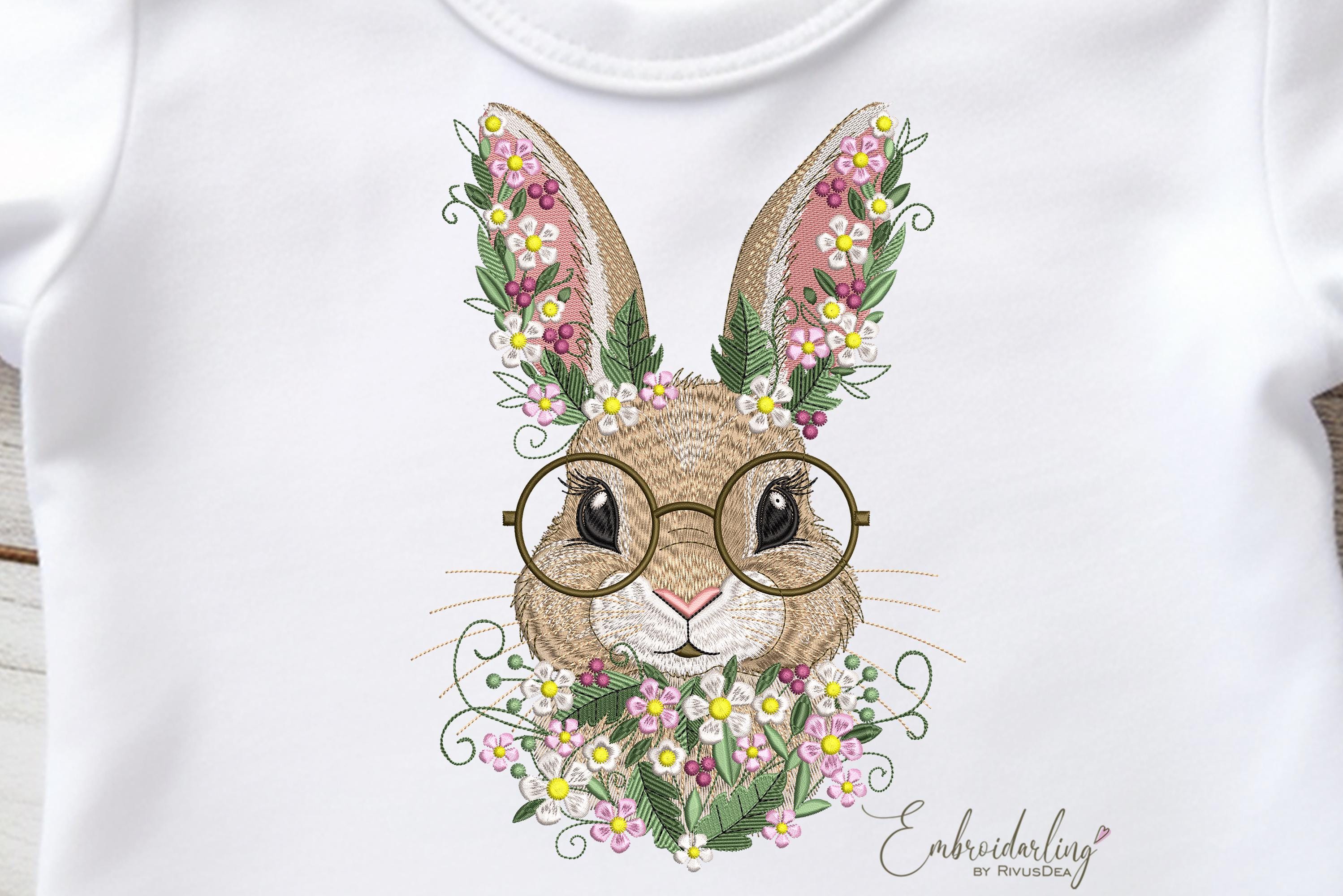 Floral Bunny With Glasses – Machine Embroidery Design, Easter Rabbit ...