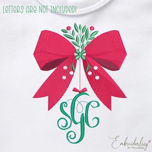 Christmas Bow Monogram Frame Embroidery Design - Machine Embroidery File in 5 sizes. Heirloom Bow Vintage Style Family Christmas DIY Gift