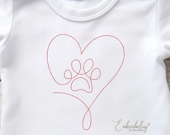 Paw Print Heart Line Embroidery Design: Pet Lover Gift (4x4) (PDF Pattern)