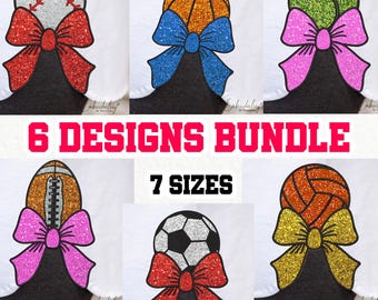 6 Sport Side Bow Bundle Applique Embroidery Design File, 7 sizes. Girly Glitter Bow Coquette Applique Pattern, Mom Sweatshirt Design
