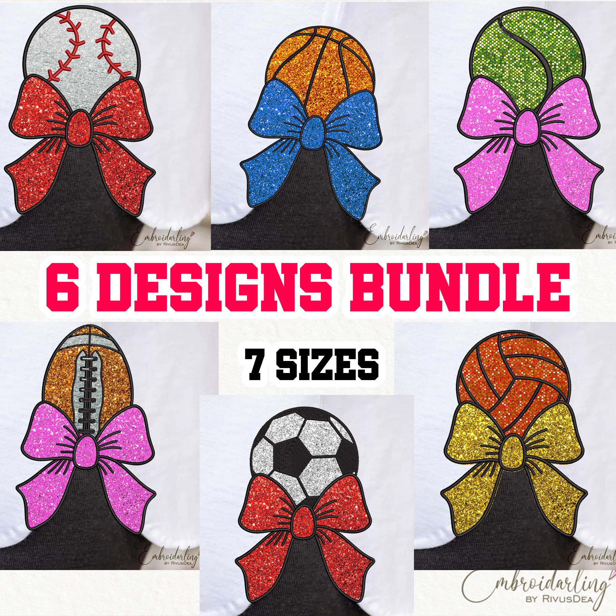 Sport Side Bow Bundle Applique 6 Embroidery Design File, 7 sizes. Girly Glitter Bow Coquette Applique Pattern, Mom Sweatshirt Design