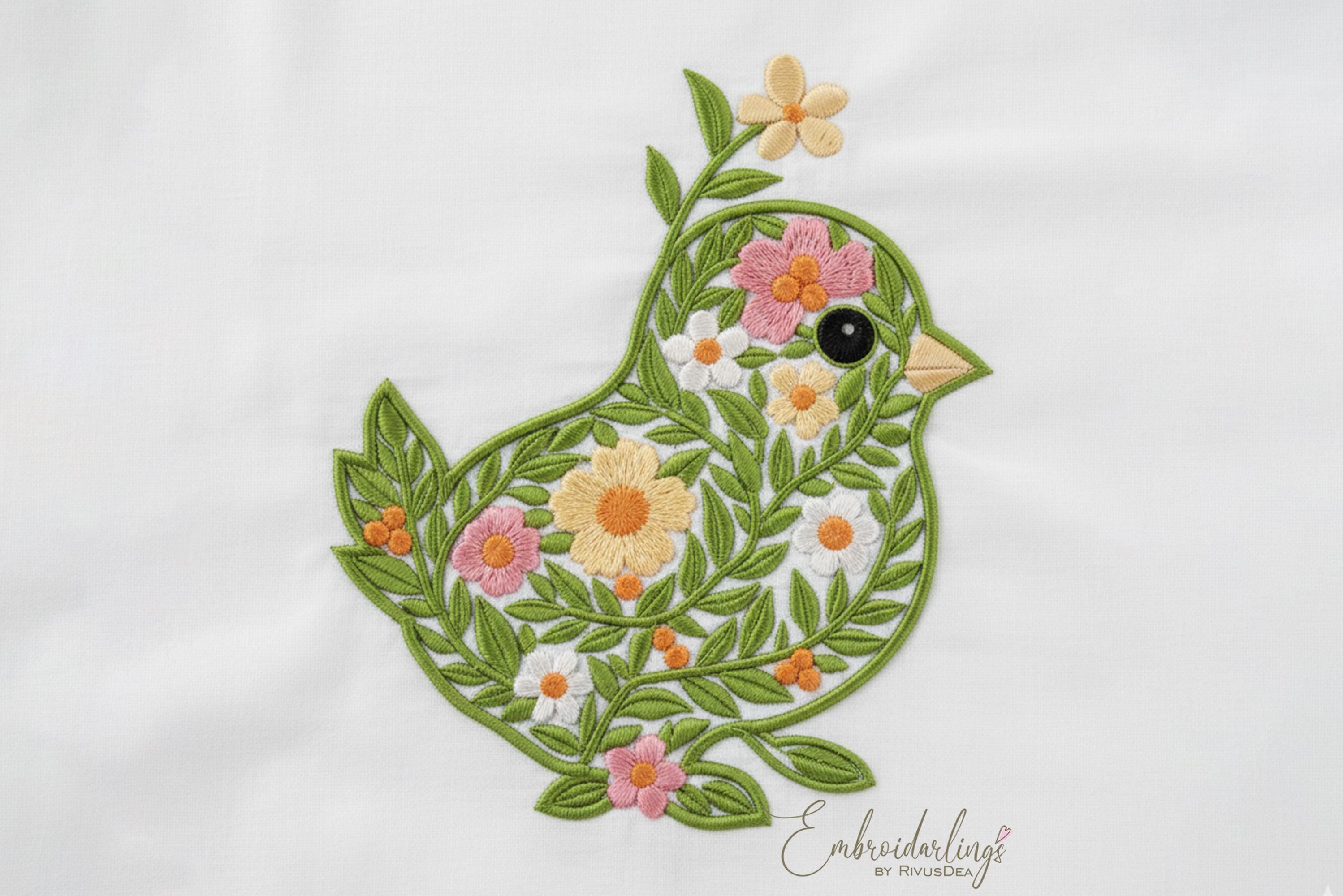 Floral Easter Bird Machine Embroidery Designs File, Spring Chick ...