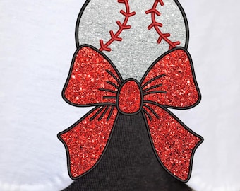 Baseball Side Bow Applique Embroidery Design File, 7 sizes. Sports Girly Glitter Bow Coquette Applique Pattern, Mom Sweatshirt Design
