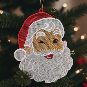 FSL Christmas Ornament - Santa Lace Machine Embroidery Designs File 5 sizes |  Dst, Pes, Jef, Exp, Xxx