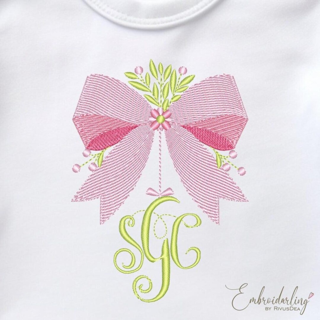 Bow Monogram Frame Embroidery Design, Machine Embroidery