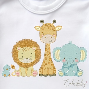 Cute Safari Embroidery Design, Lion Elephant Giraffe embroidery pattern, Embroidery kids and baby, Birthday gift, Baby Shower, Safary Party