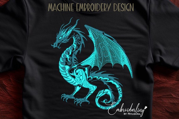 Green Dragon Machine Embroidery Design, Asian, line art, China New Year pattern