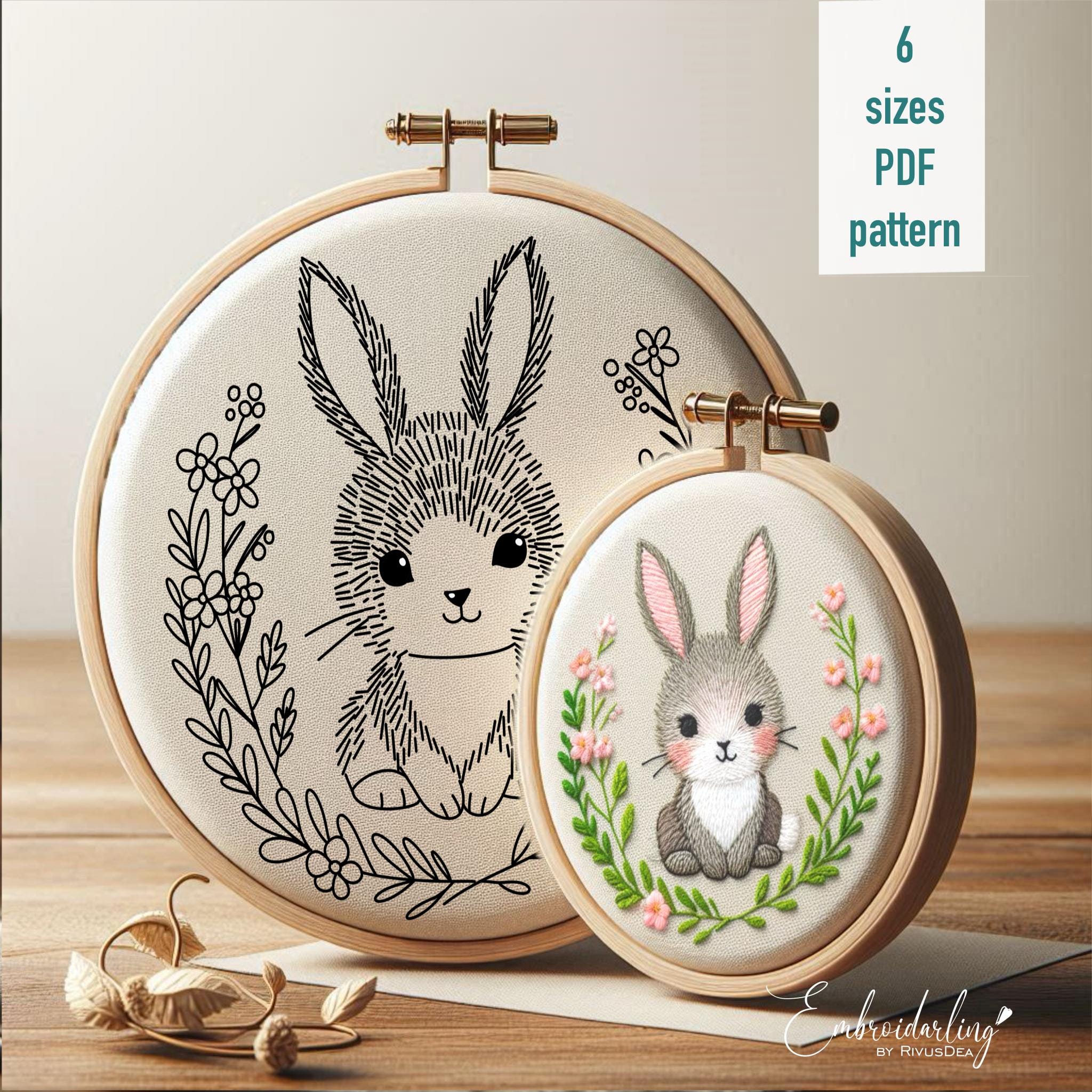 Cute Easter Bunny Hand Embroidery Pattern, Deer With Floral Wreath ...