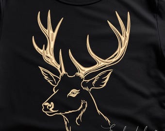 Realistic Deer Head Embroidery Design, Antlered Buck on dark fabric, deer face, wild animal