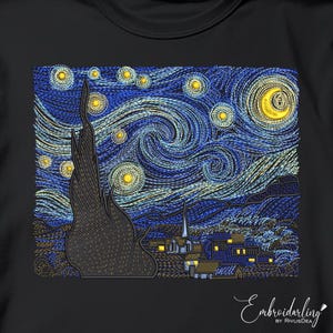 Van Gogh Starry Night Embroidery Design - Machine Embroidery Art
