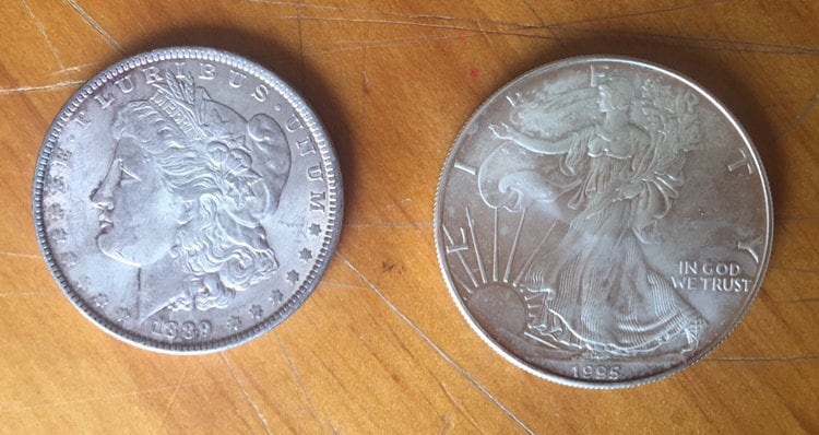 Image of 1889 Silver Morgan Dollar & 1995 Liberty