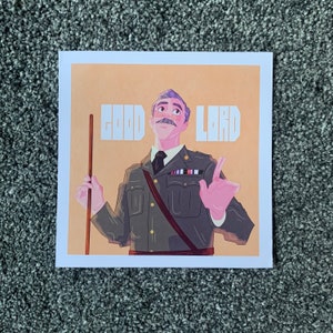 May include: A cartoon illustration of a man in a military uniform with a surprised expression. He is holding a stick and the text "GOOD LORD" is written above him.