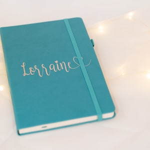 Personalized Teal Journal Notebook | Lined, Holographic Vinyl Name