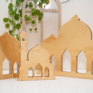 Ramadan village, Wood mosque, Islamic home decor, Eid Decor, Ramadhan decor, Modern Islamic decor, minimalist islamic decor Set of 3 mosques