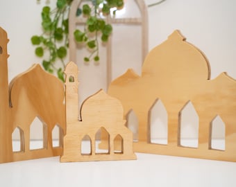 Ramadan village, Wood mosque, Islamic home decor, Eid Decor, Ramadhan decor, Modern Islamic decor, minimalist islamic decor