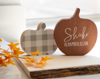 Islamic Fall Wood Pumpkin Decor, Shukr Alhamdulillah
