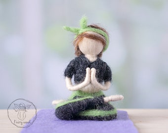 Personalized yoga doll. Felted gift decor for master yoga teacher. Custom rag movable doll for yoga lover.