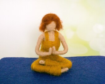 Personalized yoga doll. Felted gift decor for fitness teacher. Custom rag movable doll for yoga lover. Mini me yoga doll.