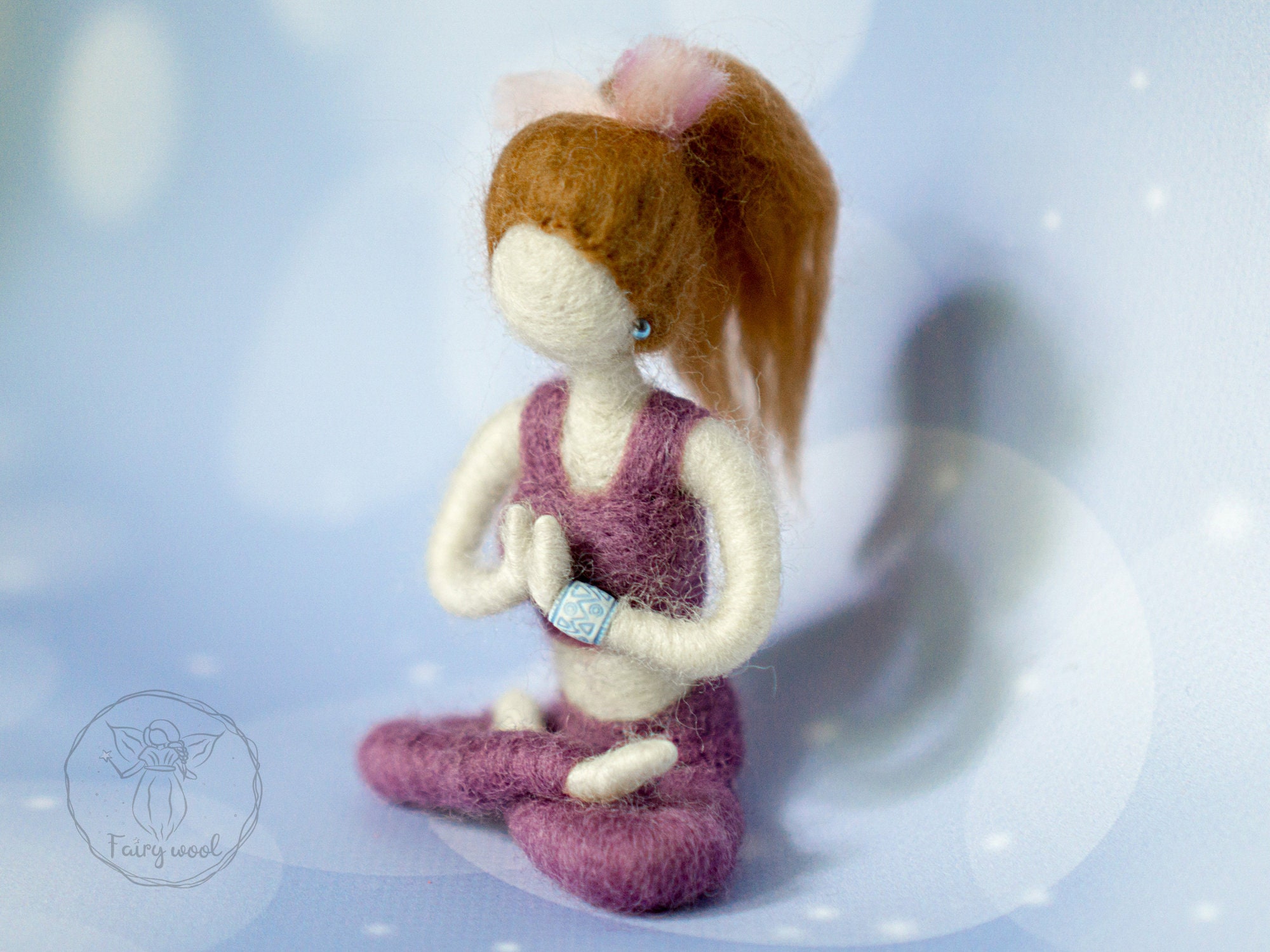 Personalized yoga portrait doll. Gift for yoga lover. Custom felted meditating zen doll.