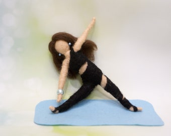 Personalized yoga doll. Felted gift decor for fitness teacher. Custom rag movable doll for yoga lover.