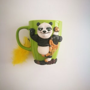 Taza de Kung fu panda, taza decorada, taza de arcilla de polímero, taza de café panda toby, taza demitasse, regalo de Navidad, regalo de año nuevo