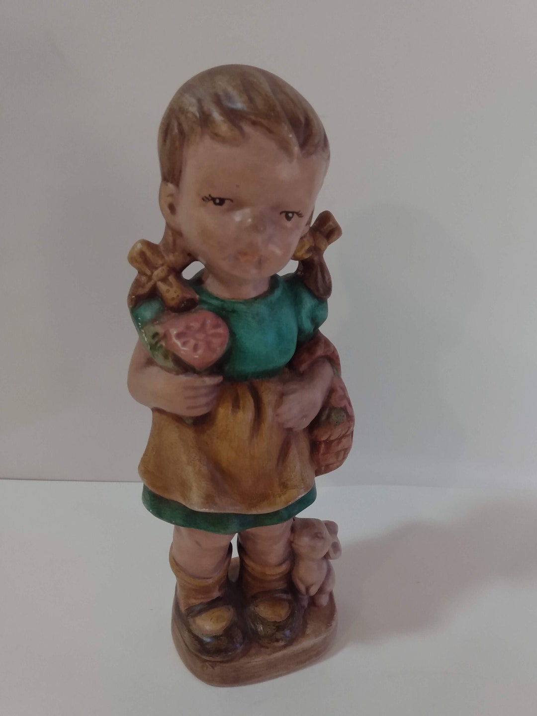 Vintage Surly Girl Ceramic Figurine Marked Crescent Ceramics Kitsch Mod