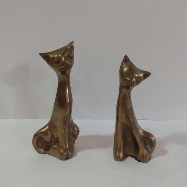 Vintage Pair of Brass Cat Ornaments MCM Kitsch Shabby Chic Giftware