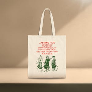 fourre-tout en coton et riz au jasmin | Cadeaux pour le riz | Sac fourre-tout en toile de coton pour gourmets asiatiques japonais thaï vietnamien chinois coréen philippin