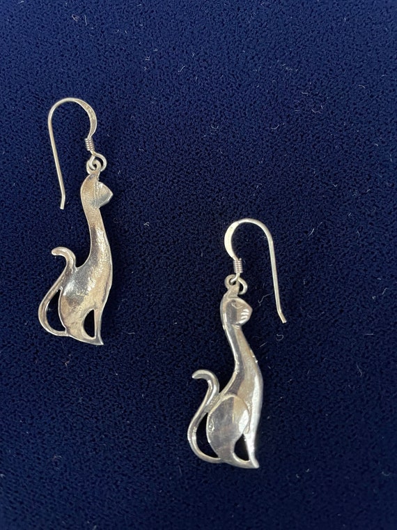 Sterling Silver Cat Earrings, 1970's, NEW - image 1