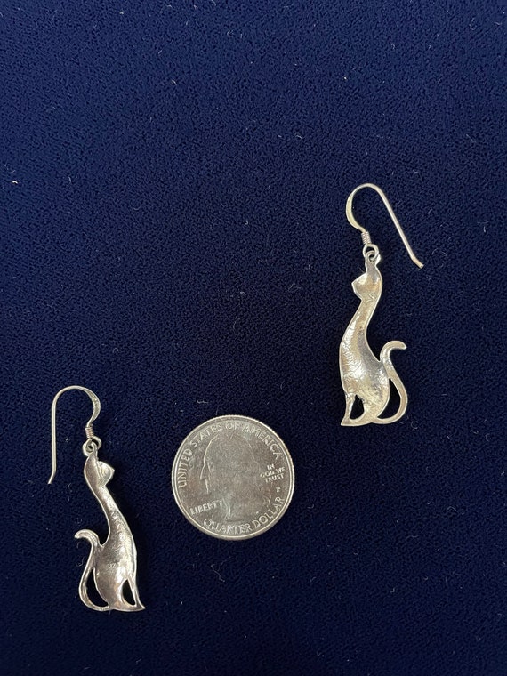 Sterling Silver Cat Earrings, 1970's, NEW - image 3