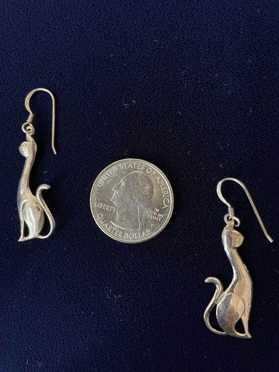 Sterling Silver Cat Earrings, 1970's, NEW - image 4