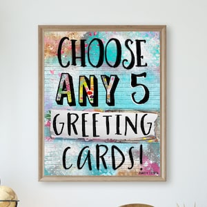 Pacote de cartões comemorativos personalizados - Escolha quaisquer 5 cartões - Conjunto - Cartões de artista em aquarela - Crie sua coleção - Presentes de arte exclusivos com menos de 50 anos