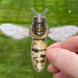 Honey Bee Sticker - Rustic Wildflowers Boho Insect Art - Water bottle Car Decal Watercolor - Pretty - Vinyl - Waterproof - Gifts Under 10