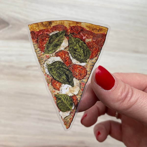 Margherita Pizza Slice Sticker - Food - Cheese And Pizza Lover Gift - Gifts Under 10 - Tomatoes - Basil - Vinyl - Waterproof - Weatherproof