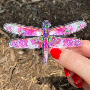 Pink Glow Dragonfly Sticker - Pretty Boho Insect - Pink Watercolor Art - Vinyl - Waterproof - Weatherproof - Summer Gift - Water Bottle