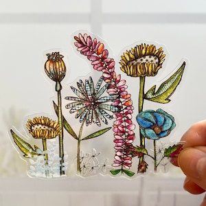 Wildflowers Sticker - Rustic Pretty Garden Meadow Boho Gift For Her - Happy Colorful Sunflowers - Vinyl - Waterproof - Weatherproof