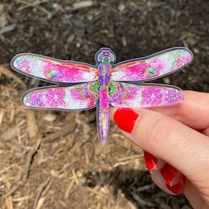 Pink Glow Dragonfly Sticker - Pretty Boho Insect - Pink Watercolor Art - Vinyl - Waterproof - Weatherproof - Summer Gift - Water Bottle