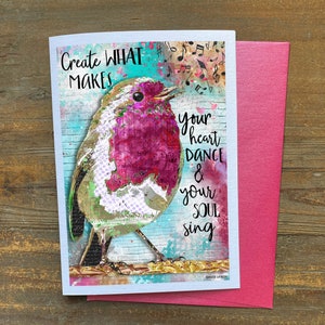 Criar cartão de felicitações de pássaros - Música Heart Dance e Soul Sing Artist Notecard - Notas musicais - Presente inspirador para ela - Presentes menores de 10 anos