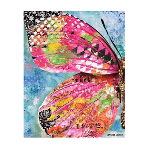 Wonderland Butterfly Wing Art Print - Bright Pink Boho Watercolor Collage Wall Decor - Pretty Colorful Home Gift For Her - Gifts Under 50