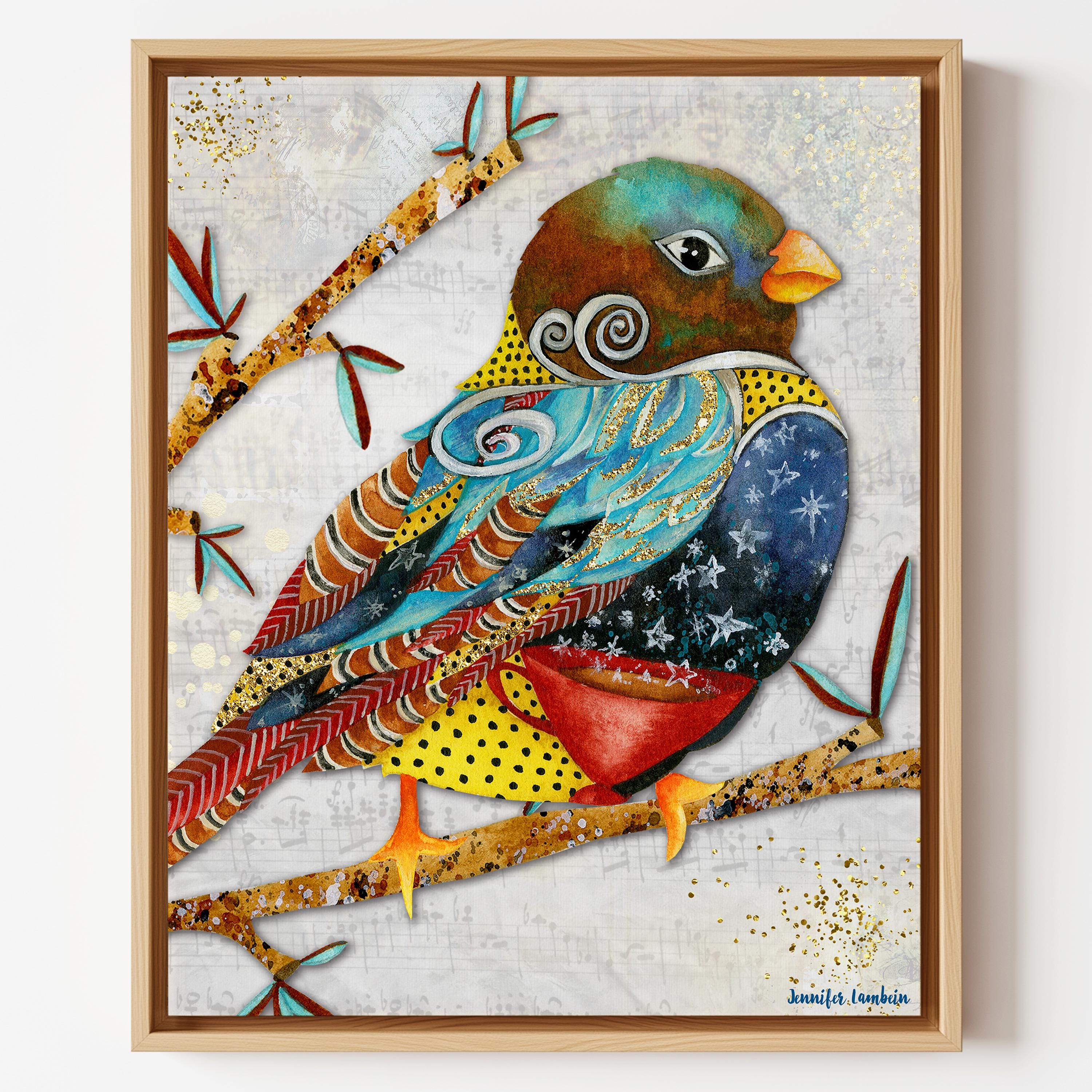 Twilight Coffee Bird Art Print - Watercolor Rustic Woodland Boho