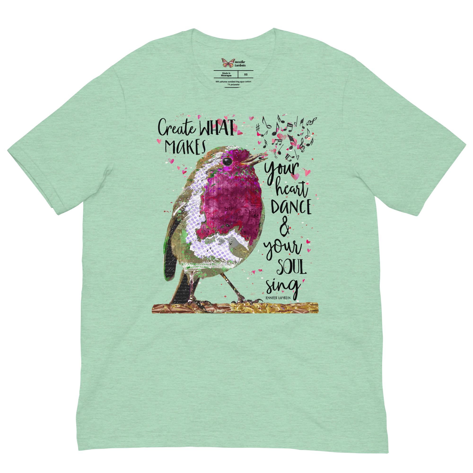 フォン Create Bird T-shirt - Hearts Graphic Art Tee - Dance Sing