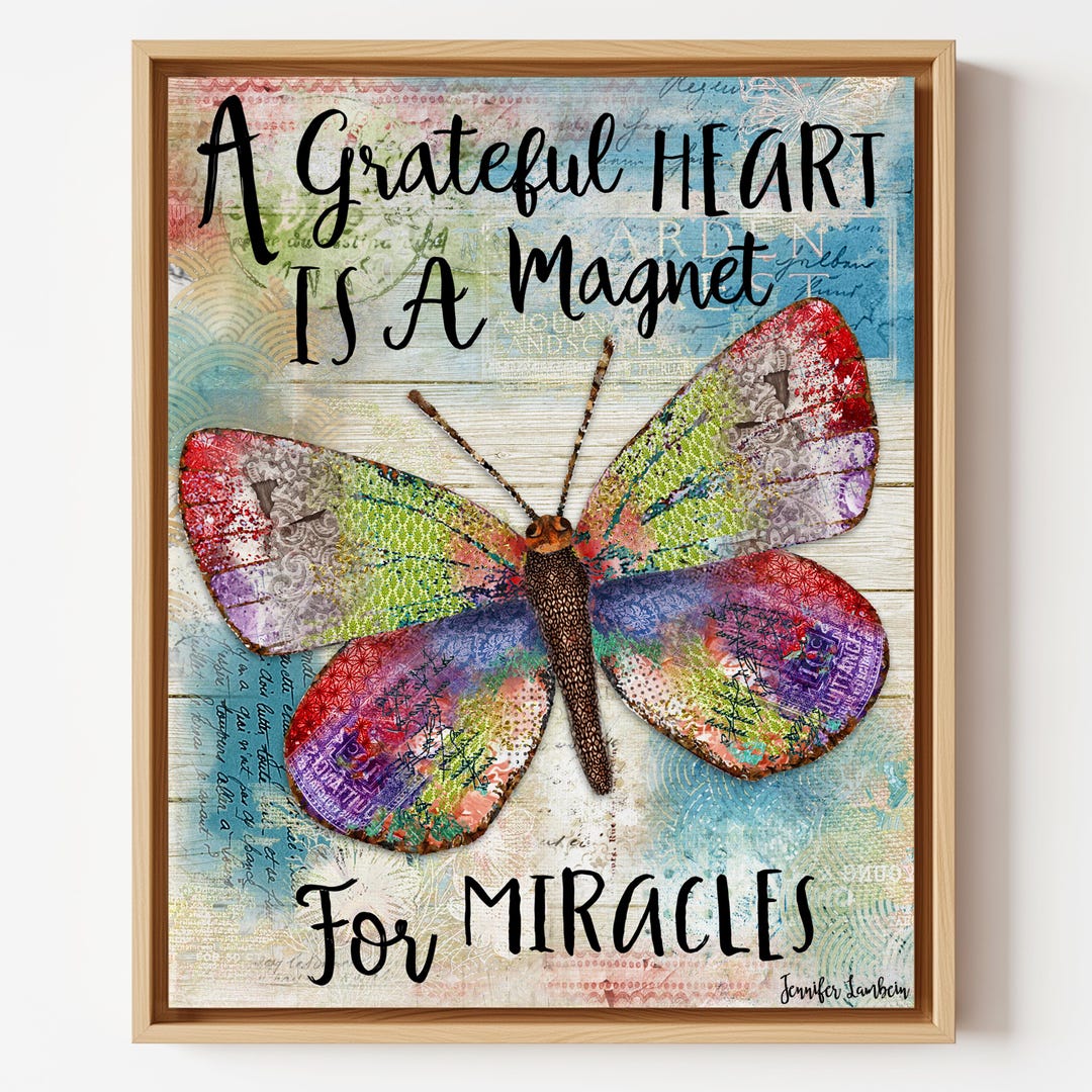 Grateful Heart Butterfly Art Print - Positive Inspirational Wall Decor ...