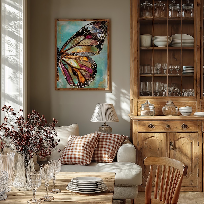 Blue Skies Butterfly Wing Art Print - Rustic Woodland Boho Wall Decor ...
