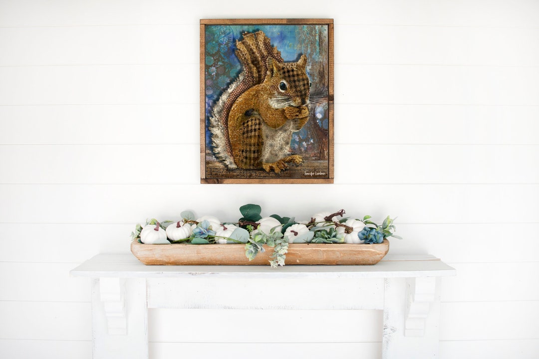Woodland Squirrel Art Print Rustic Fall Animal Wildflower Room Decor ...