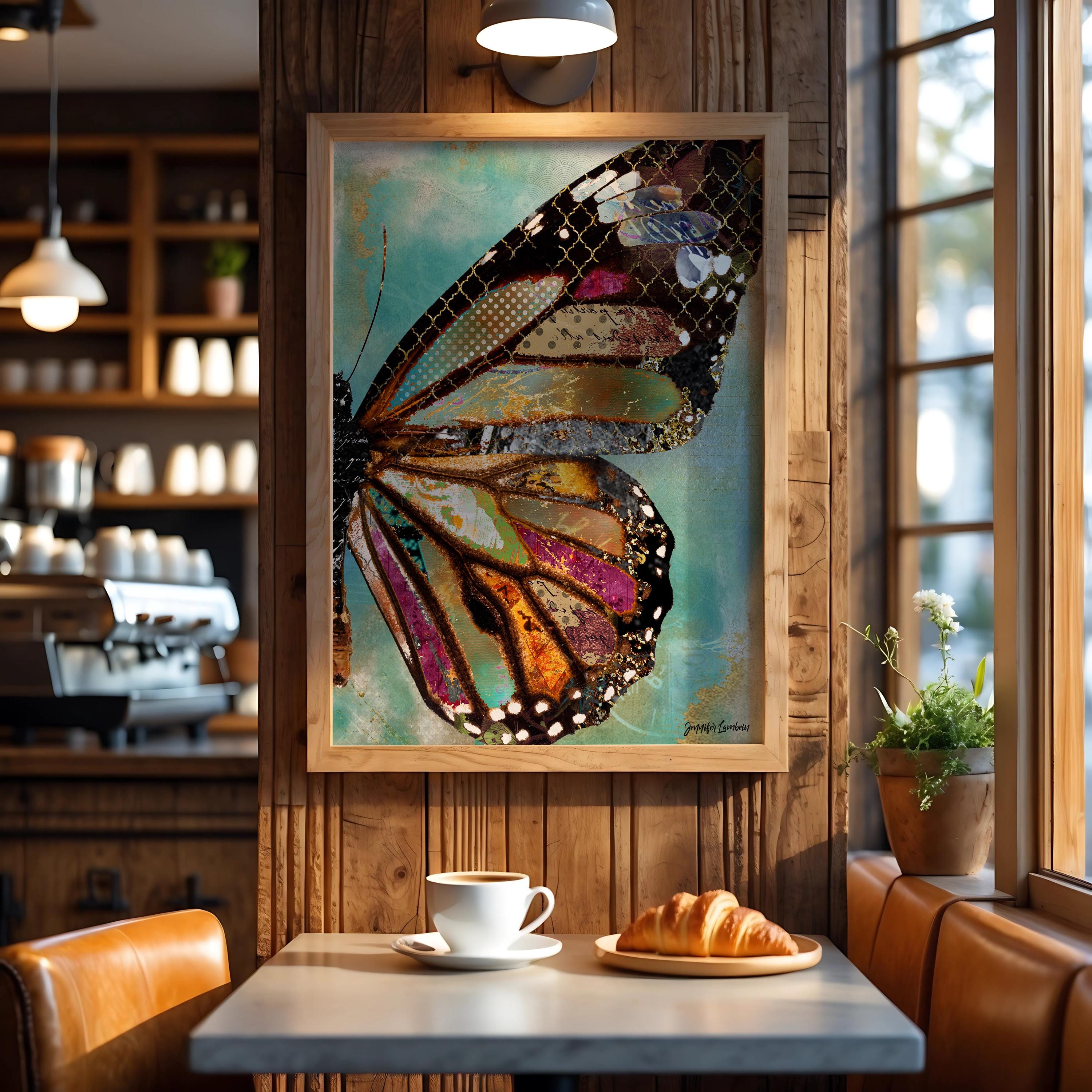 Blue Skies Butterfly Wing Art Print - Rustic Woodland Boho Wall Decor ...