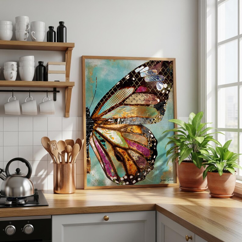 Blue Skies Butterfly Wing Art Print - Rustic Woodland Boho Wall Decor ...