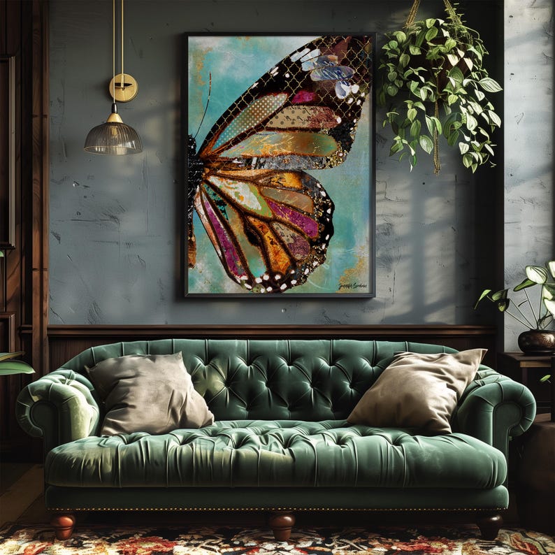 Blue Skies Butterfly Wing Art Print - Rustic Woodland Boho Wall Decor ...