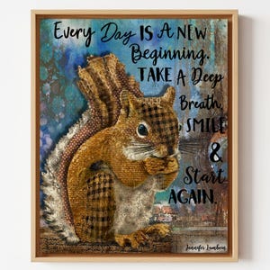 Breathe Squirrel Art Print - Smile Positive And Inspirational Quote Wall Decor - Woodland Animal