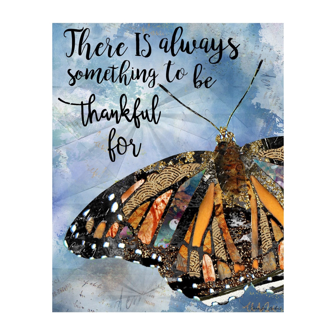 Thankful Butterfly Art Print Rustic Vintage Boho Watercolor Painting ...