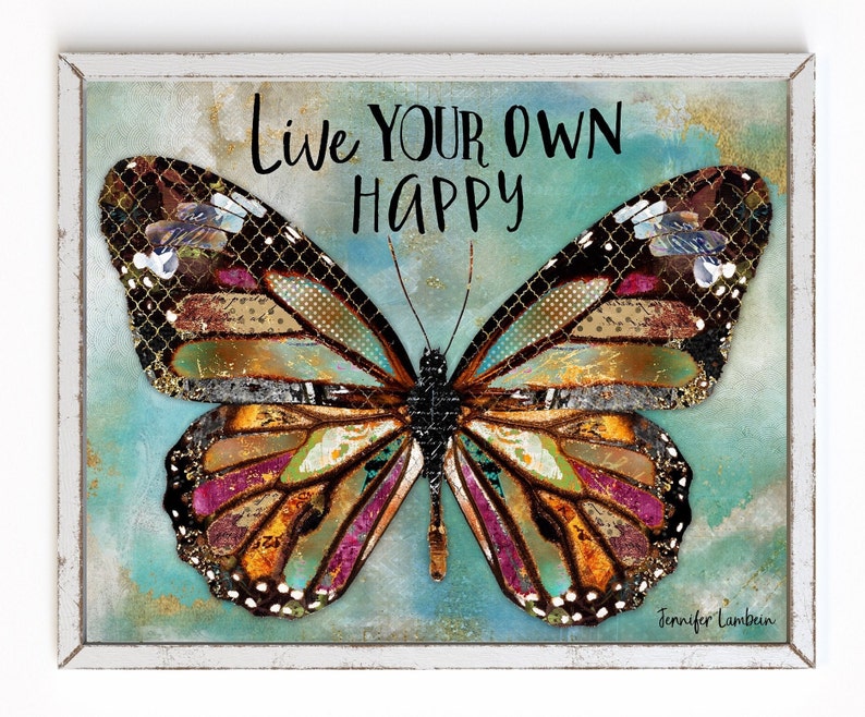 Live Happy Art Print - Butterfly Wall Art - Home Decor - Painting ...